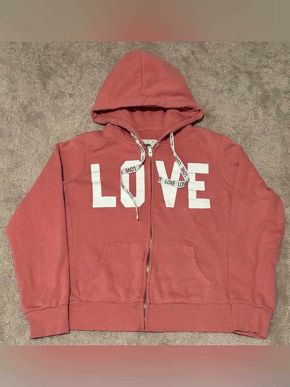 Reflex Women’s Pink Full Zip Hoodie Size 1XL Front Pocket Love Spell Out **READ